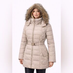 Jones New York hooded down puffer jacket coat L